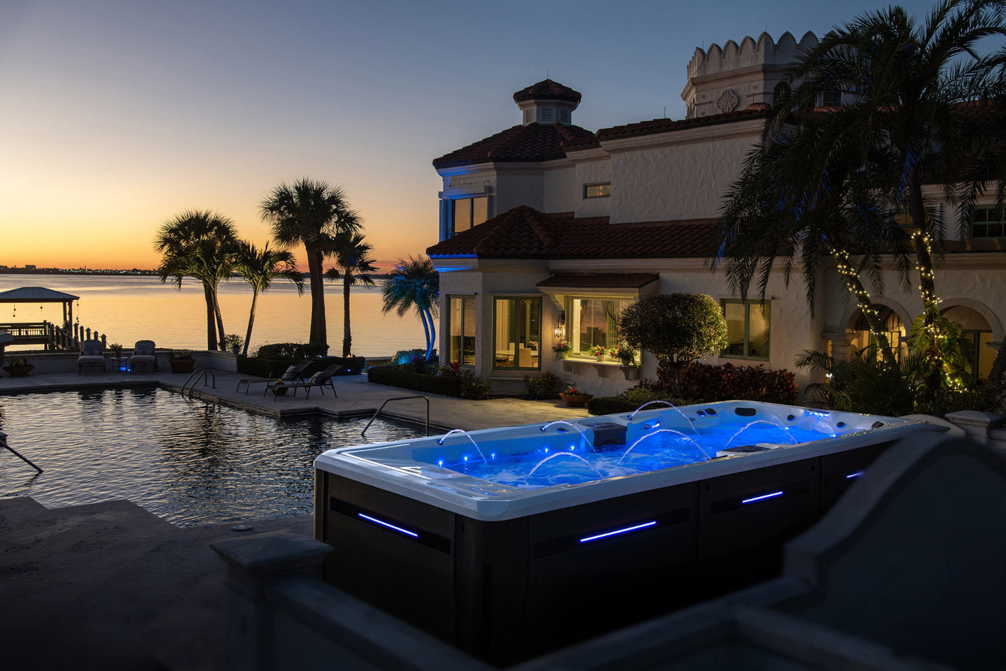 MasterSpas MP Signature Swim Spa at night